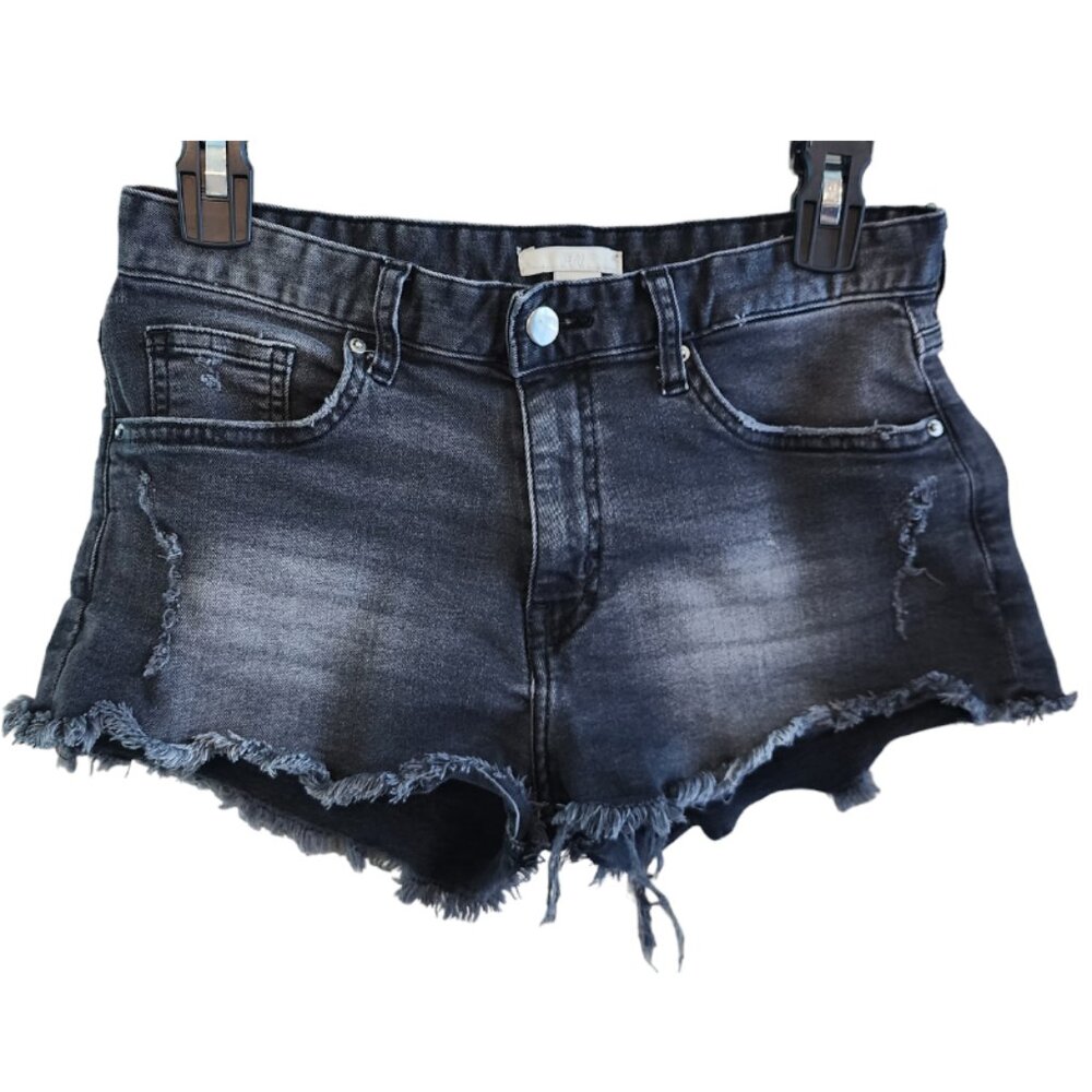 H&M Sz 6 Denim Jean Cut Off Shorts Distressed Raw Hem Black